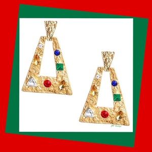 New Gold Red Blue Multicolor Rhinestone Textured Post Statement Earrings